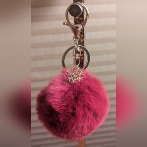 Burgundy Pom-pom Snowflake Purse Charm Keychain